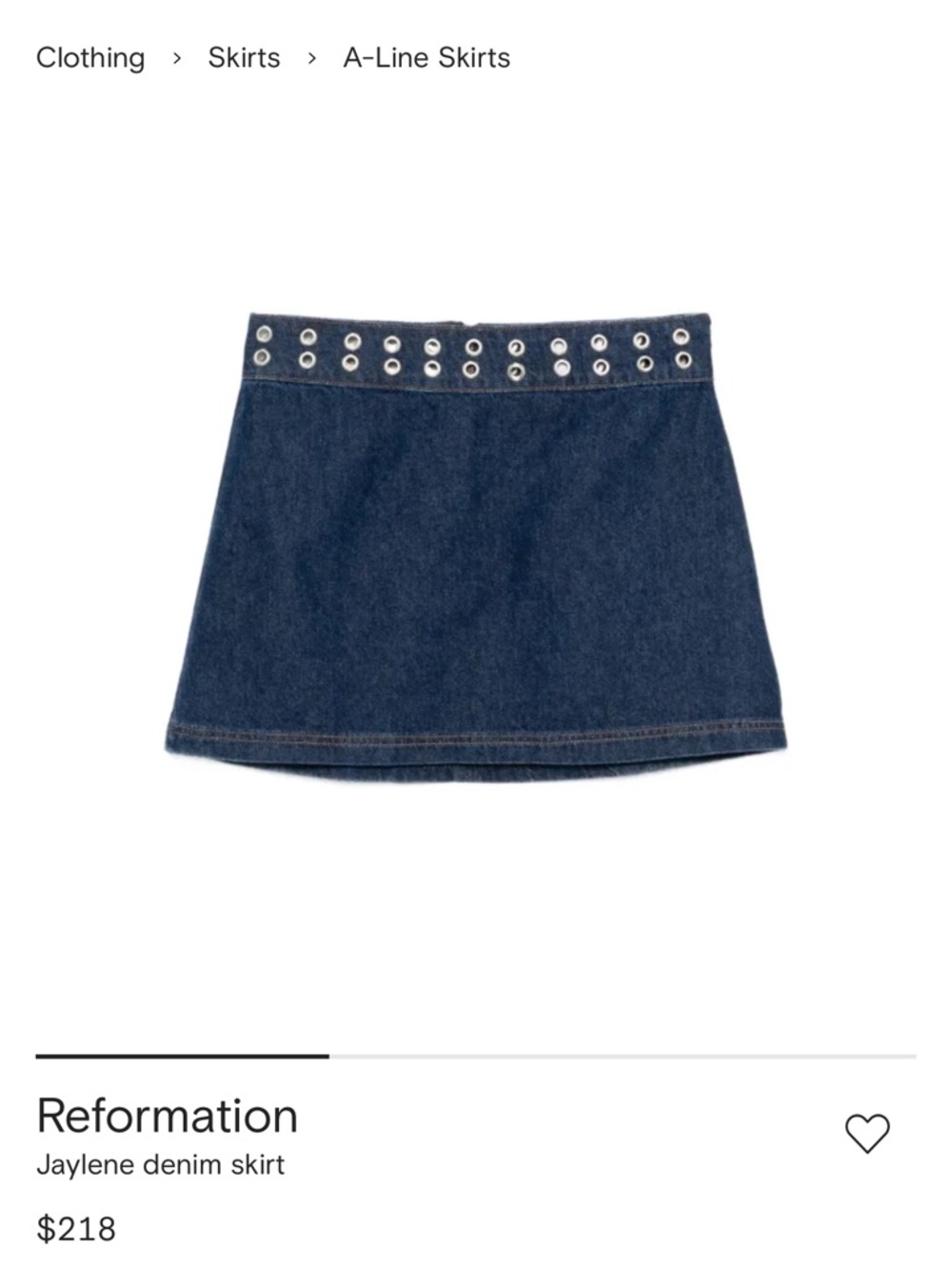 Reformation Jaylene Denim A-Line Skirt in Dark Blue with Silver Eyelets